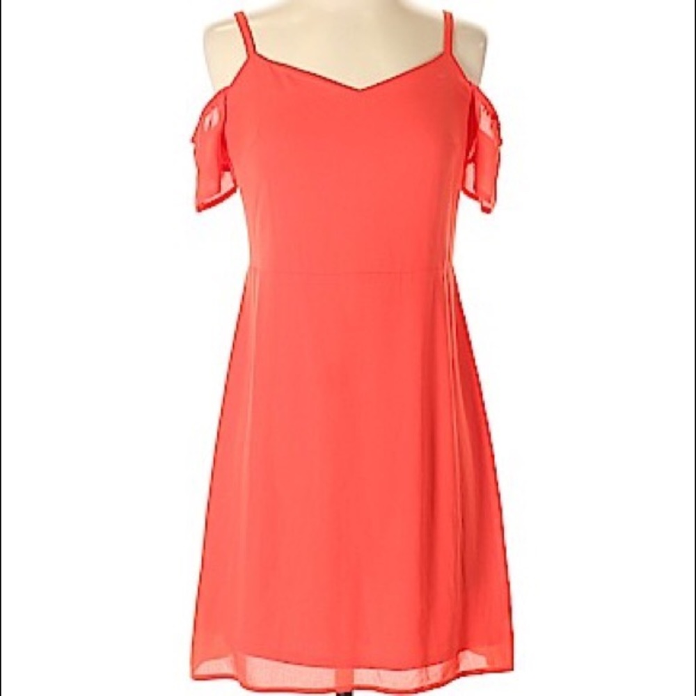 Express Cold Shoulder Orange Dress Fit and Flare